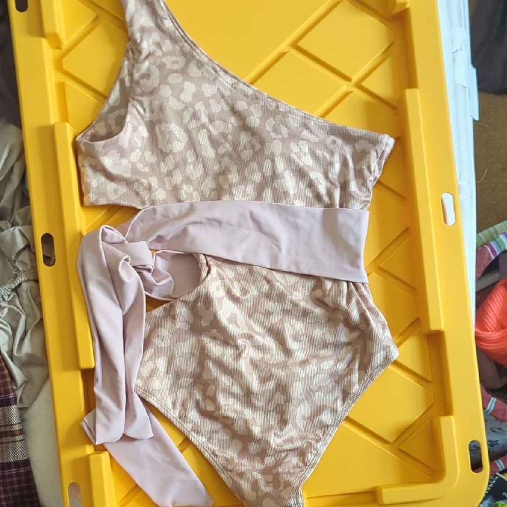 Pink Lily Tan One Shoulder One Piece Swimsuit